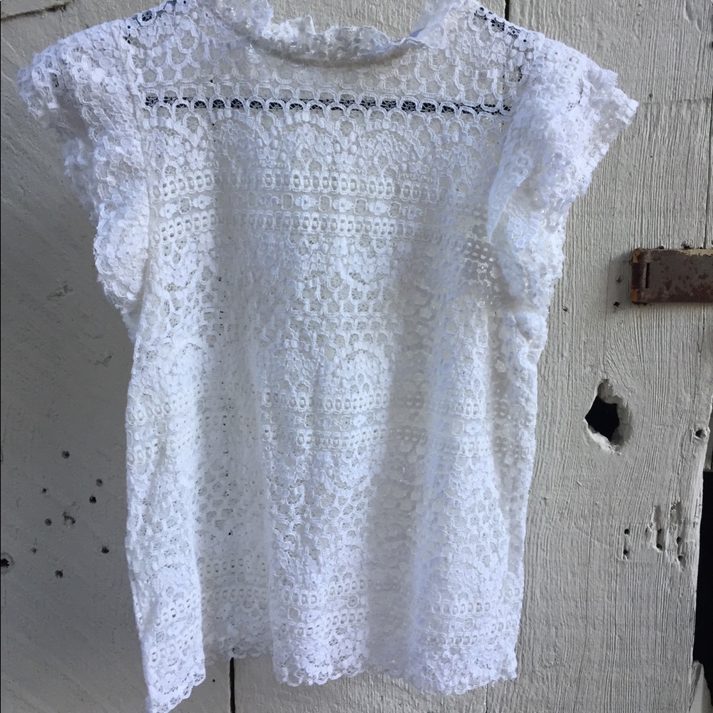 MNG White Lace Blouse